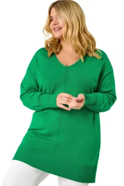 Roman Green Curve V-Neck Relaxed Jumper