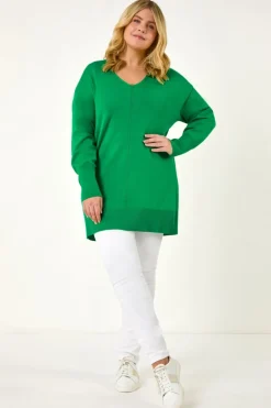 Roman Green Curve V-Neck Relaxed Jumper