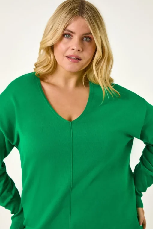 Roman Green Curve V-Neck Relaxed Jumper