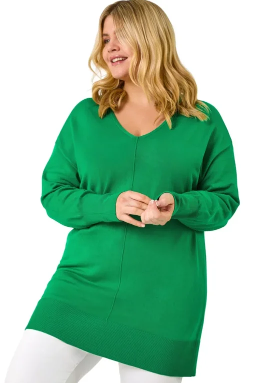 Roman Green Curve V-Neck Relaxed Jumper