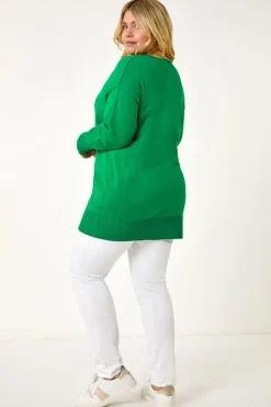 Roman Green Curve V-Neck Relaxed Jumper