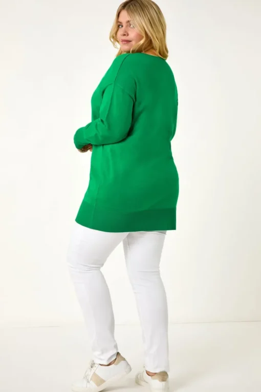 Roman Green Curve V-Neck Relaxed Jumper
