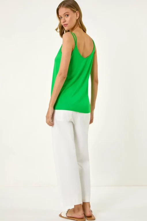 Roman Green Double Strap Stretch Vest Top