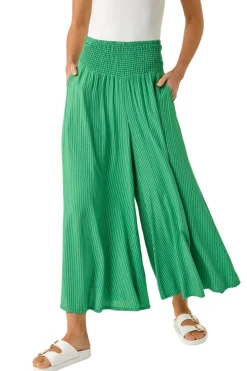 Roman Green Fine Stripe Wide Culotte