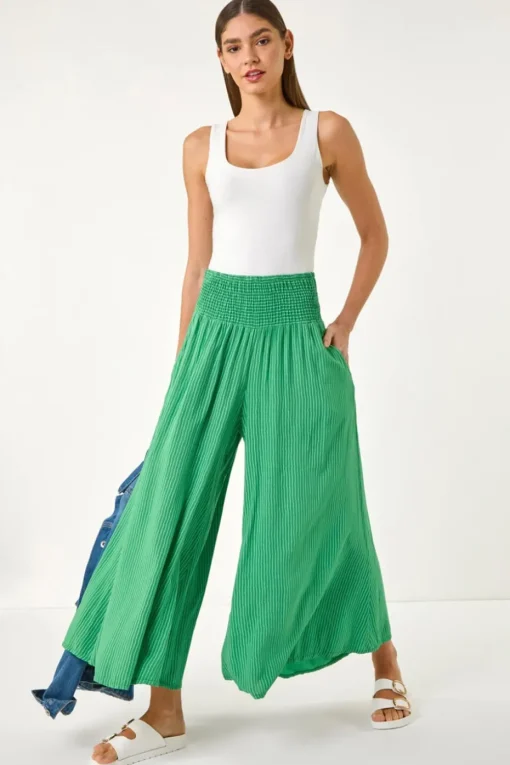 Roman Green Fine Stripe Wide Culotte