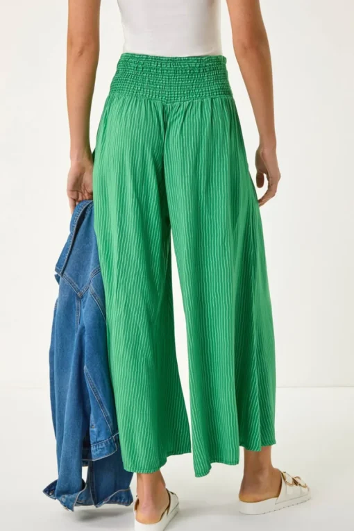 Roman Green Fine Stripe Wide Culotte