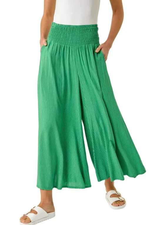 Roman Green Fine Stripe Wide Culotte