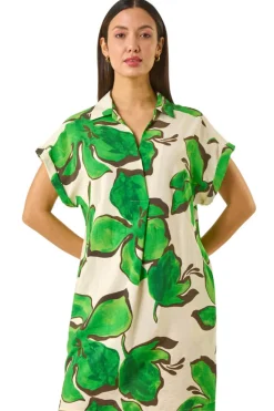 Roman Green Leaf Print Cocoon Shift Dress