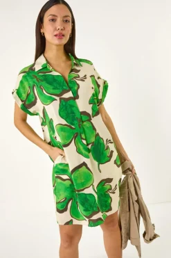Roman Green Leaf Print Cocoon Shift Dress