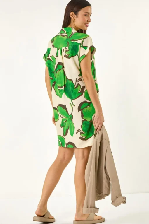 Roman Green Leaf Print Cocoon Shift Dress