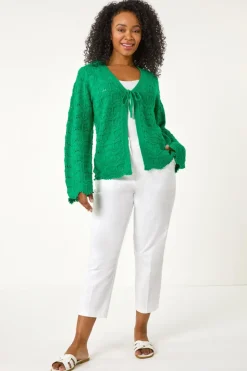 Roman Green Petite Plain Knitted Tie Cardigan