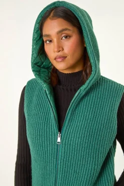 Roman Green Reversible Hooded Knit Gilet