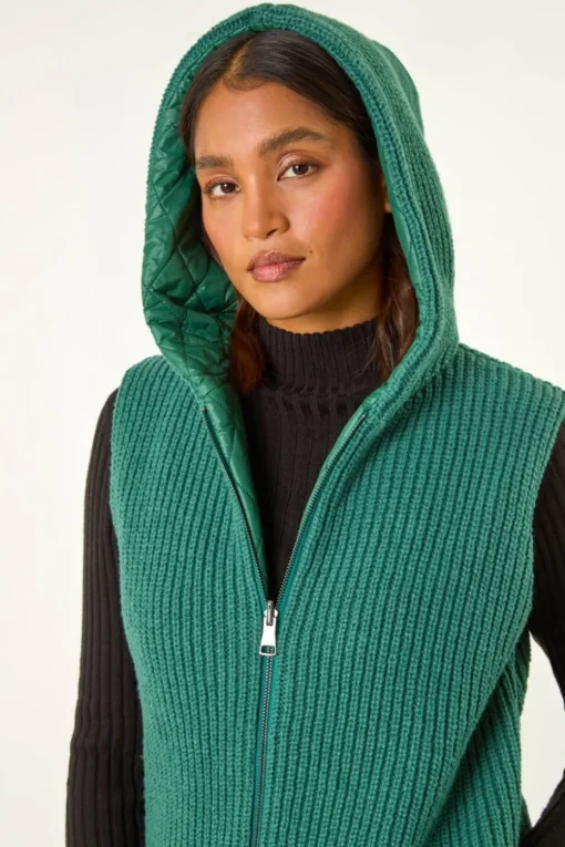 Roman Green Reversible Hooded Knit Gilet