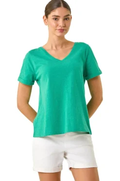 Roman Green Shimmer V-Neck Top