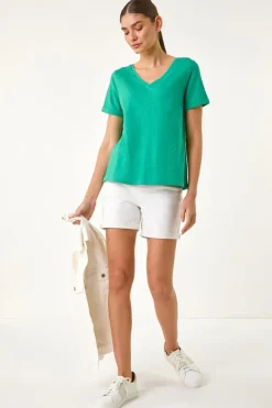 Roman Green Shimmer V-Neck Top