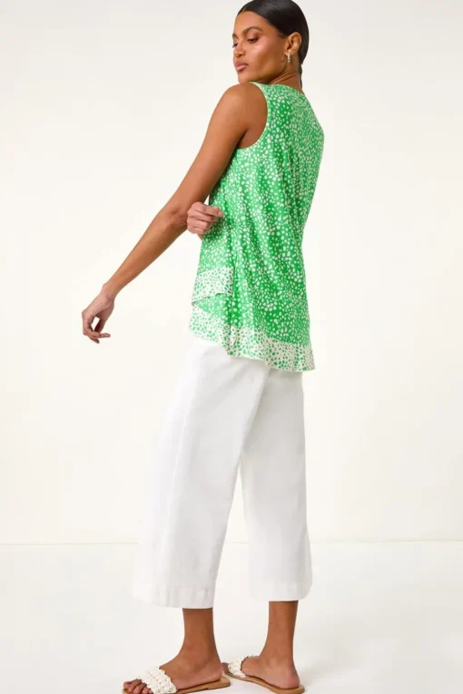Roman Green Spot Print Asymmetric Vest Top