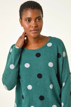 Roman Green Spot Print Snit Top