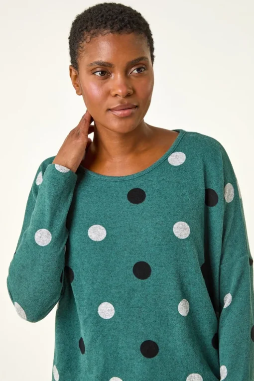 Roman Green Spot Print Snit Top