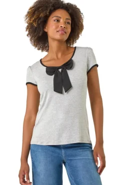 Roman Grey Bow Front Stretch Top