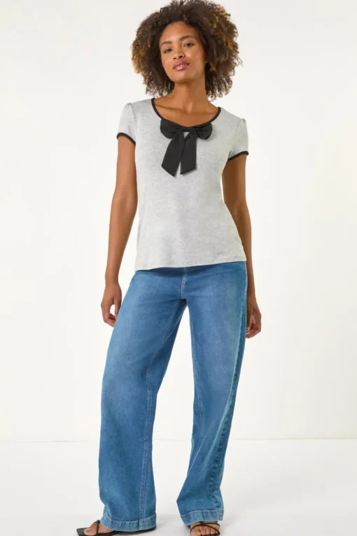 Roman Grey Bow Front Stretch Top
