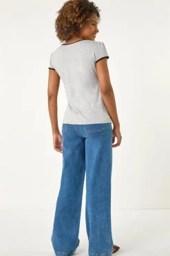 Roman Grey Bow Front Stretch Top