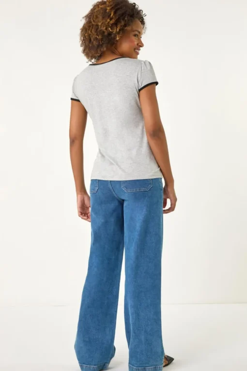 Roman Grey Bow Front Stretch Top