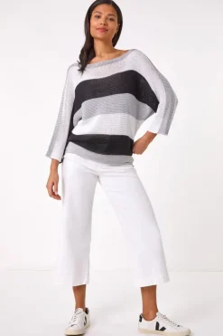 Roman Grey Colourblock Stripe Knit Jumper