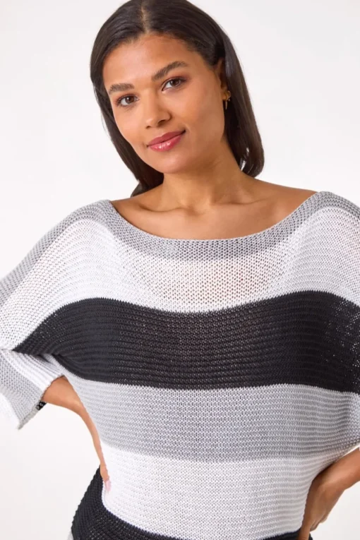 Roman Grey Colourblock Stripe Knit Jumper