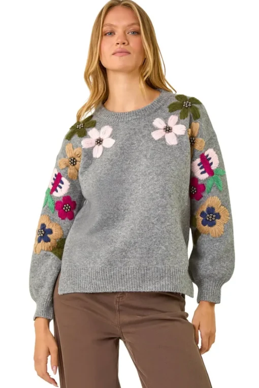 Roman Grey Floral Emellished Jumper
