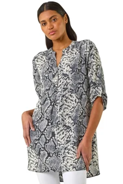 Roman Grey Snake Print V Neck Top