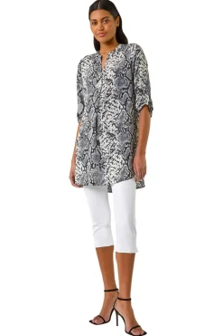 Roman Grey Snake Print V Neck Top