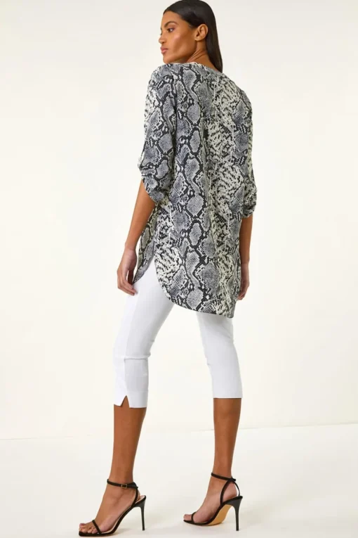 Roman Grey Snake Print V Neck Top