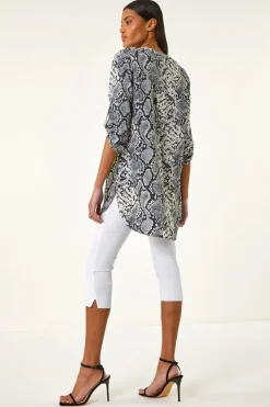 Roman Grey Snake Print V Neck Top