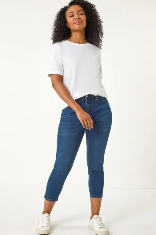 Roman Indigo Petite Slim Crop Stretch Jeans