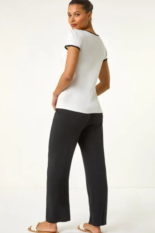 Roman Ivory Bow Front Stretch Top