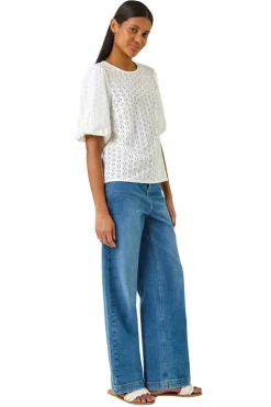 Roman Ivory Broderie Puff Sleeve Top