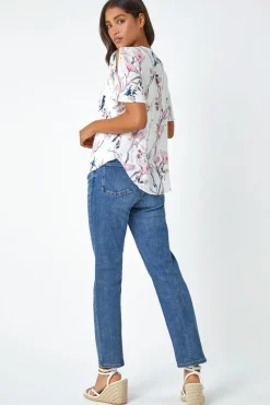 Roman Ivory Floral Angel Sleeve V-Neck Top