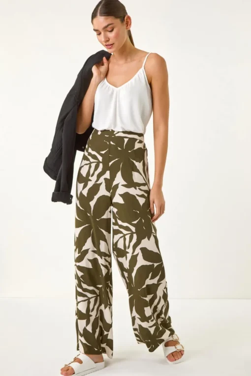 Roman Ivory Floral Mono Wide Leg Trouser