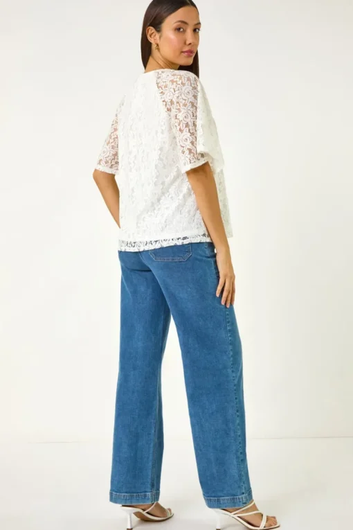 Roman Ivory Lace Angel Sleeve Top