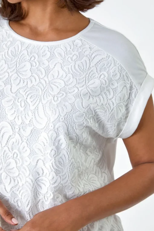 Roman Ivory Lace Panel Stretch Jersey Top