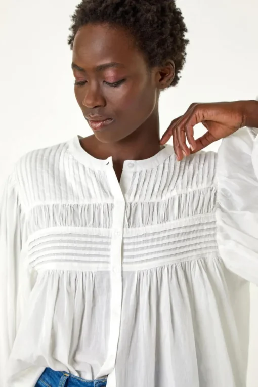 Roman Ivory Pleat Detail Button Through Blouse