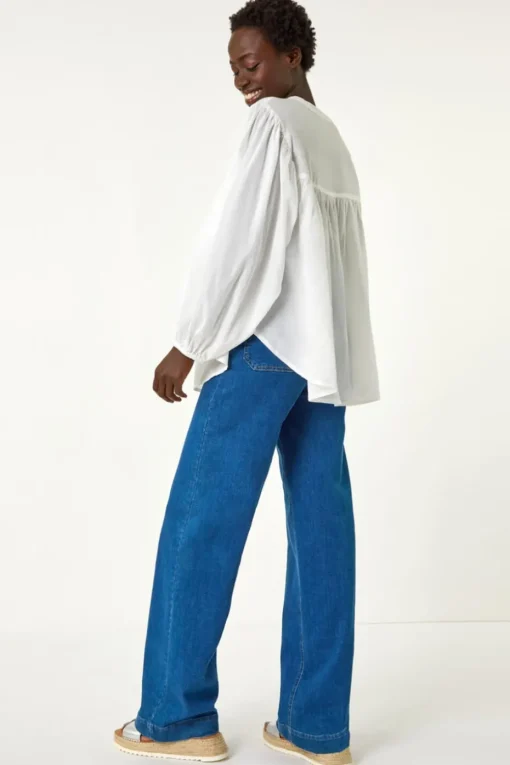 Roman Ivory Pleat Detail Button Through Blouse