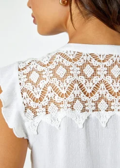 Roman Ivory  Sleeveless Lace Detail Blouse
