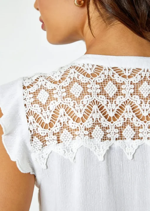 Roman Ivory  Sleeveless Lace Detail Blouse