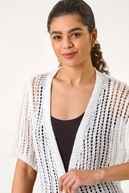 Roman Ivory Stitch Short Sleeve Knit Cardigan