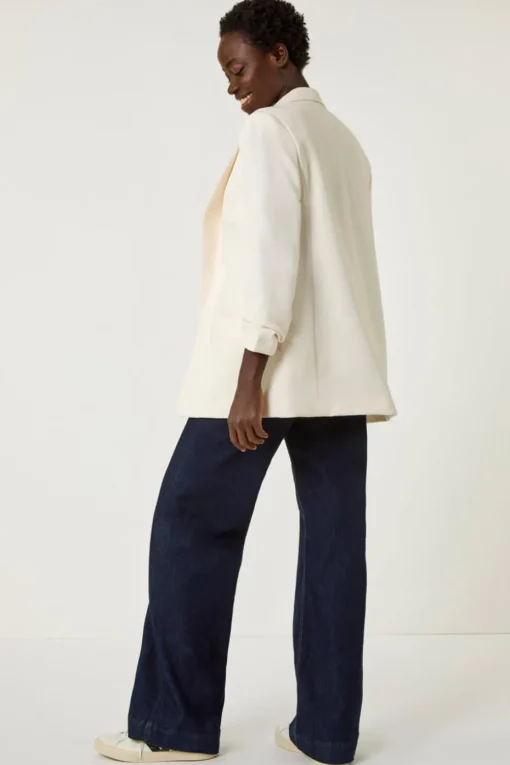 Roman Ivory Tailored Ruched Sleeve Stretch Blazer