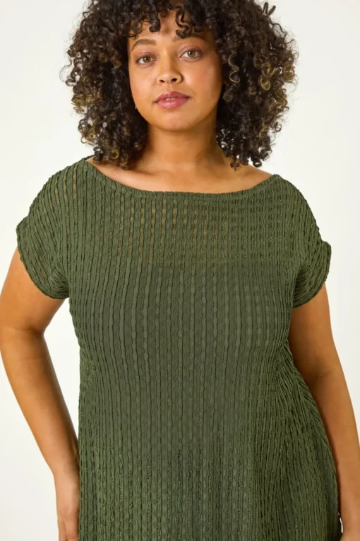 Roman Khaki Curve Textured Short Sleeve T-Shirt