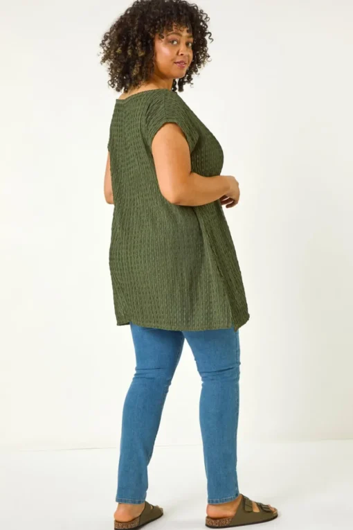 Roman Khaki Curve Textured Short Sleeve T-Shirt