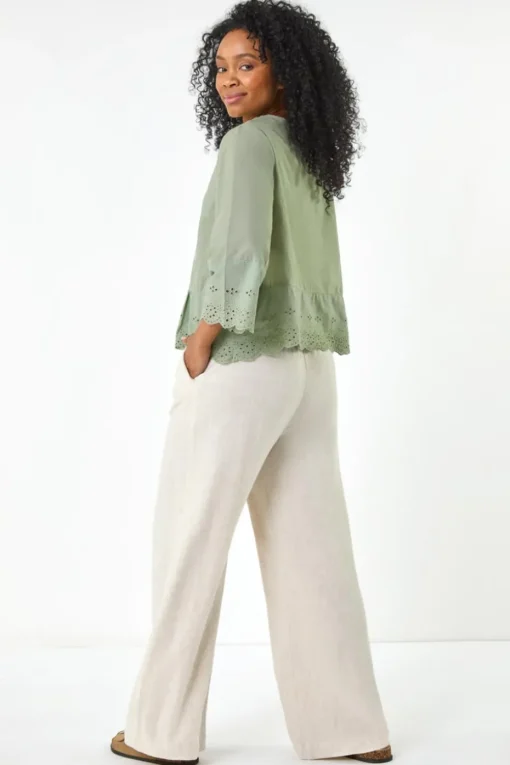 Roman Khaki Petite Broderie Scallop Blouse