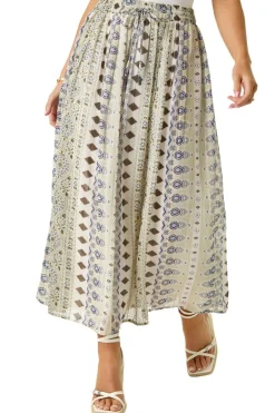 Roman Khaki Petite Metallic Print Tie Front Skirt